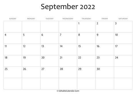 September 2022 Calendar Templates