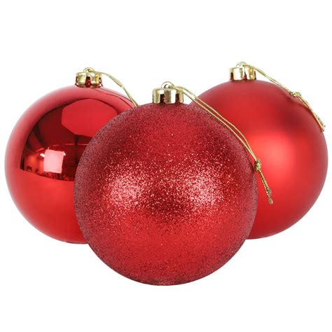 3-150mm Extra Large Baubles - Shiny, Matte & Glitter Design - Christmas Decorations (Red ...