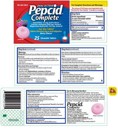 DailyMed - PEPCID COMPLETE- famotidine, calcium carbonate, and magnesium hydroxide tablet, chewable