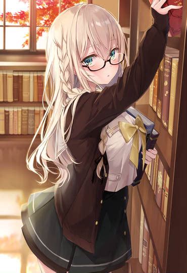 Anime blonde hair girl wearing glasses in library [Original] : u ...