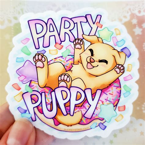 Sticker: Party Puppy Cute Animal Fun Kawaii Dog Original - Etsy