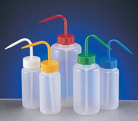 SKS Science Products - Wash Bottles, LDPE Wide Mouth Plastic Wash Bottles w/ Colored Caps