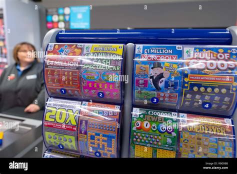 National lottery scratch cards on sale in a supermarket shop in the UK Stock Photo - Alamy