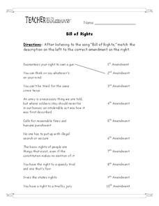 Bill of Rights Worksheet for 5th - 8th Grade | Lesson Planet