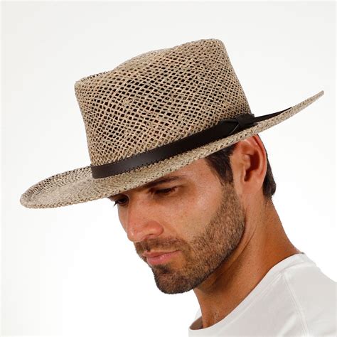 Mens Stetson Gambler Seagrass Straw Outdoorsman Hat, tan