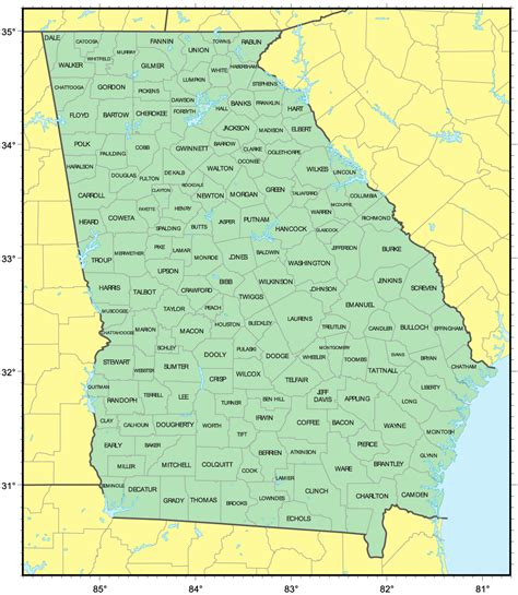 Counties Map of Georgia • Mapsof.net