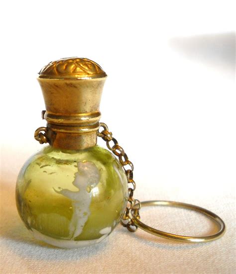 Antique Mary Gregory Olive Green Chatelaine Scent Perfume Bottle | Parfüm Flaschal