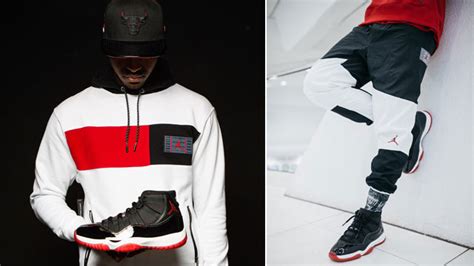 Air Jordan 11 Black Red Bred Hat Clothing Outfit | SneakerFits.com