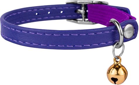 COLLARDIRECT Leather Cat Collar with Bell, Purple, Small: 6 to 7-in neck, 3/8-in wide - Chewy.com