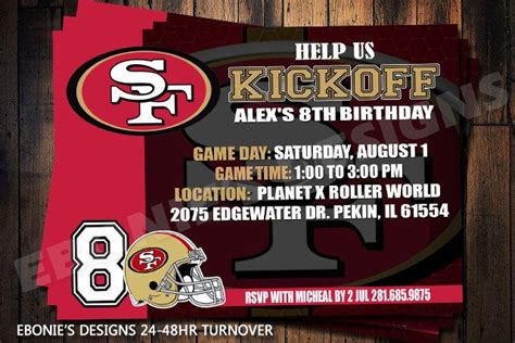 San Francisco 49ers Digital Birthday Invitation. NFL Football Party Invitation. | Football party ...