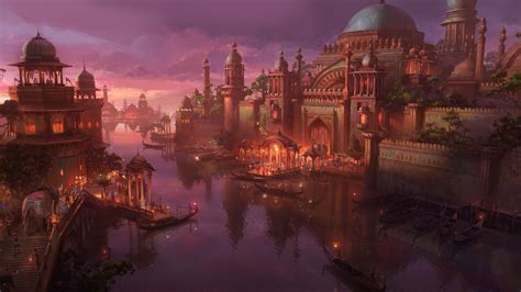 Anime Palace Castle Lights Background HD Anime City Wallpapers | HD Wallpapers | ID #79133