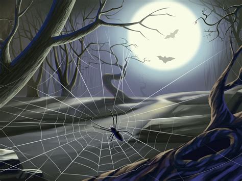 Moonlight bats and spiders-Halloween Illustration Design Wallpaper ...