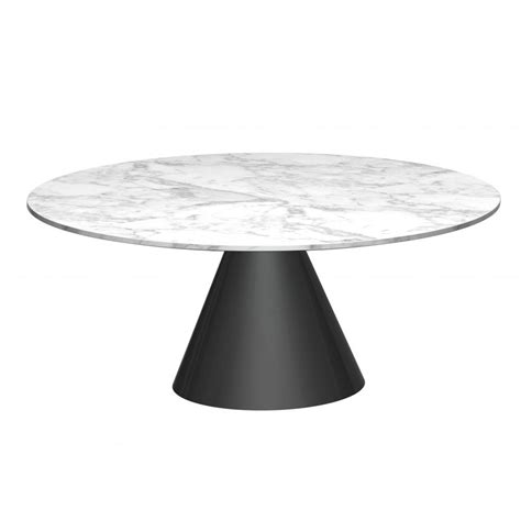 Small Round Marble Coffee Table with Conical Black Base now at Fusion
