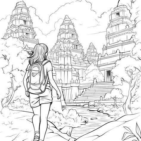 Premium AI Image | Angkor Adventures A Coloring Journey with a Hispanic Teen Heroine