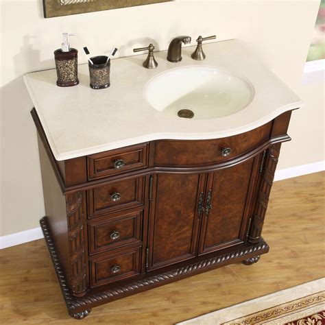 36" Marble Top Lavatory Bathroom Single Vanity Cabinet Off Center Sink ...