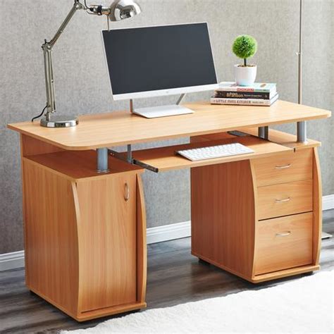 Beech Computer Desk With Shelves and 2 Drawers for Home Office PC – Gilligan sales