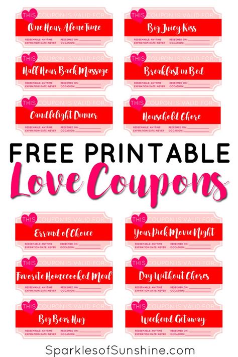 Valentine's Day Free Printable Love Coupons - Sparkles of Sunshine | Love coupons, Valentines ...