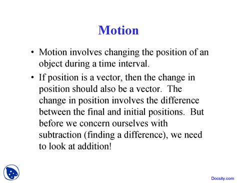 Change in Position - General Physics I - Lecture Slides - Docsity