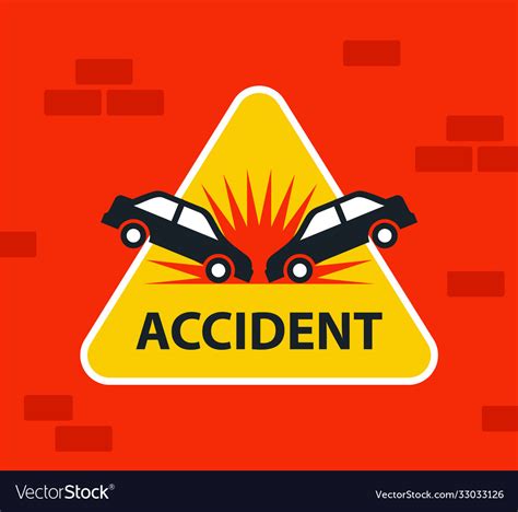 Triangular yellow car accident sign head-on Vector Image