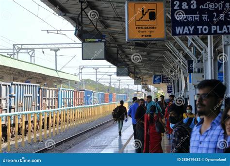 December 30 2022 - Kannur, Kerala, India: People Waiting for the Train at Railway Station in ...