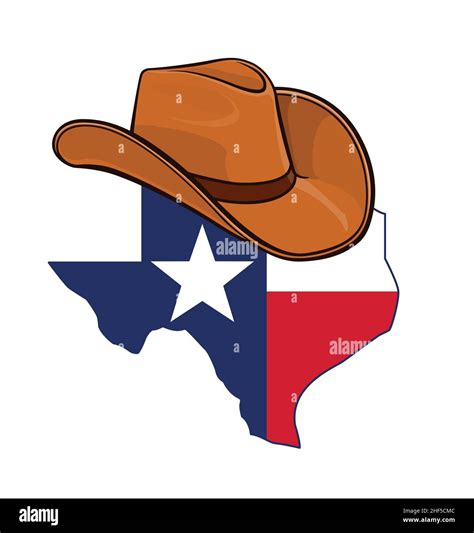 Texas tx state map shape with texas state flag wearing stetson cowboy hat logo vector isolated ...