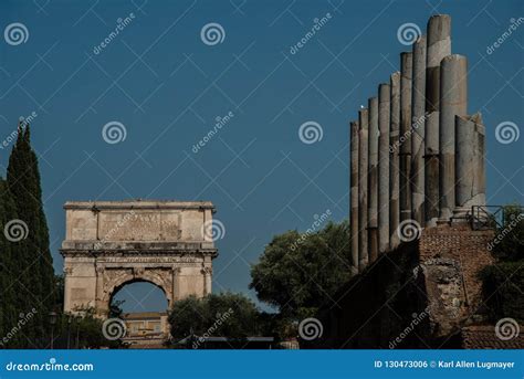 Ruins of Forum Romanum stock photo. Image of temples - 130473006