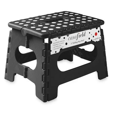 casafield 9" folding step stool with handle, black - portable collapsible small plastic foot ...