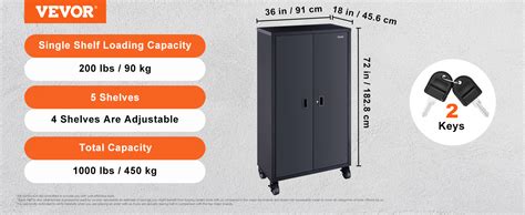 VEVOR Rolling Metal Storage Cabinet w/ 4 Adjustable Shelves & Lockable Door | VEVOR US