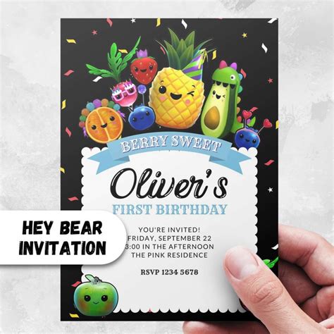 Hey Bear Theme Party Invitation Custom Unisex Printable Canva - Etsy