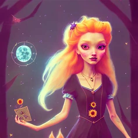 witch with long blonde hair, tarot card, cute, sunfl... | OpenArt