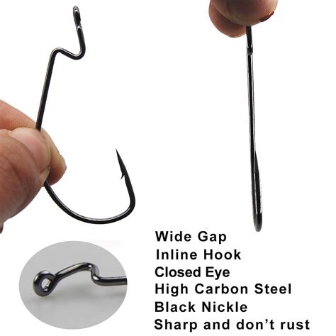 Worm Hooks Jig Fishing Hooks 38105 3X High Carbon Steel Black Fish Hook ...