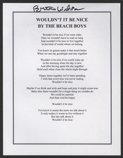 Lot Detail - Brian Wilson Signed Beach Boys "Wouldn't It Be Nice" Lyric ...