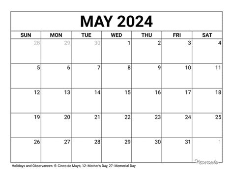 2024 May Calendar Printable Free Monthly Template - Calendar 2024 All ...