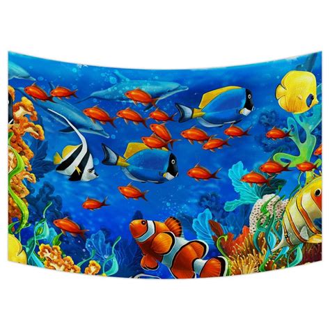 GCKG Sea World Tapestry,Underwater World Ocean Animals Fish Coral Wall ...