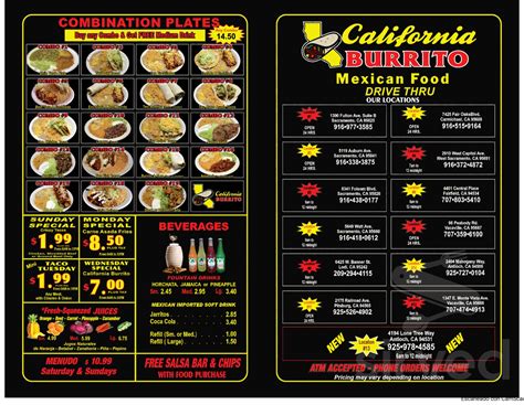 California Burrito Mexican Food menus in North Highlands, California, United States