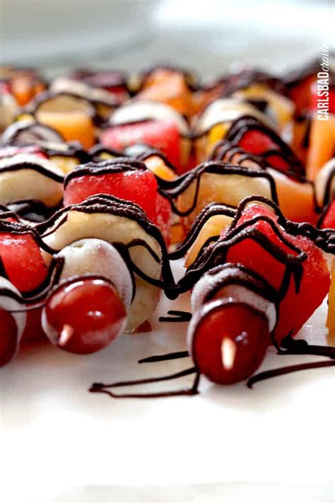 Chocolate Drizzled Frozen Fruit Skewers - Carlsbad Cravings