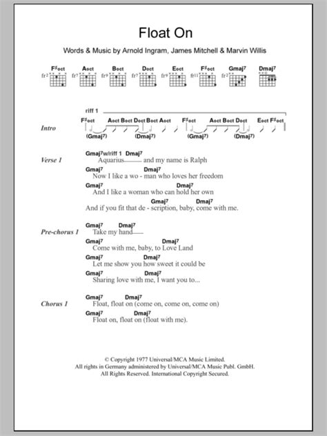 Float On by The Floaters Sheet Music for Guitar Chords/Lyrics at Sheet Music Direct