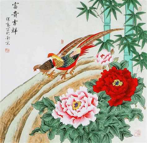 Chinese Pheasant Painting 2527043, 68cm x 68cm(27〃 x 27〃)