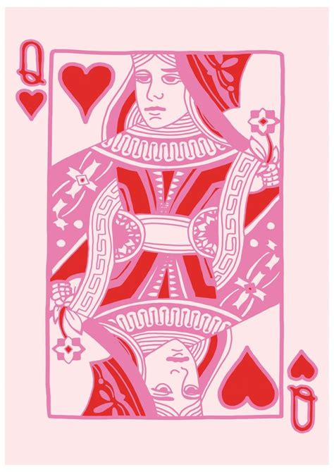 Queen of Hearts Wall Art Print, Pink Print, Playing Cards Print ...