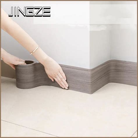 JINGZE Self-Adhesive Baseboard 5Mx10cm Waterproof Wall Skirting Modern Room Waist Line Wallpaper ...