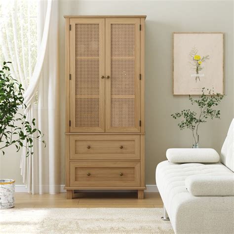 Homfa Storage Cabinet with Rattan Doors, Tall Cabinet Rattan Cabinet with Drawers, Accent ...