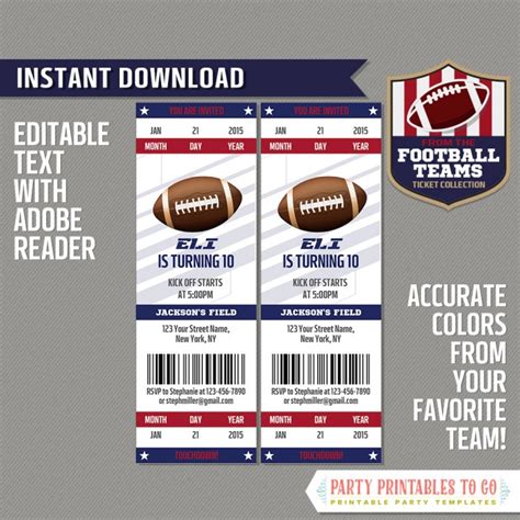 New York Giants Football Ticket Invitation Template (Blue and Red ...