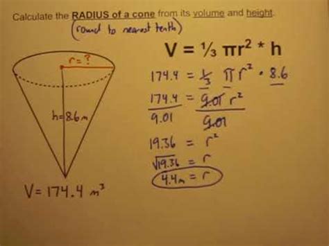 Calculate the Radius of a Cone When Given Its Volume and Height - YouTube