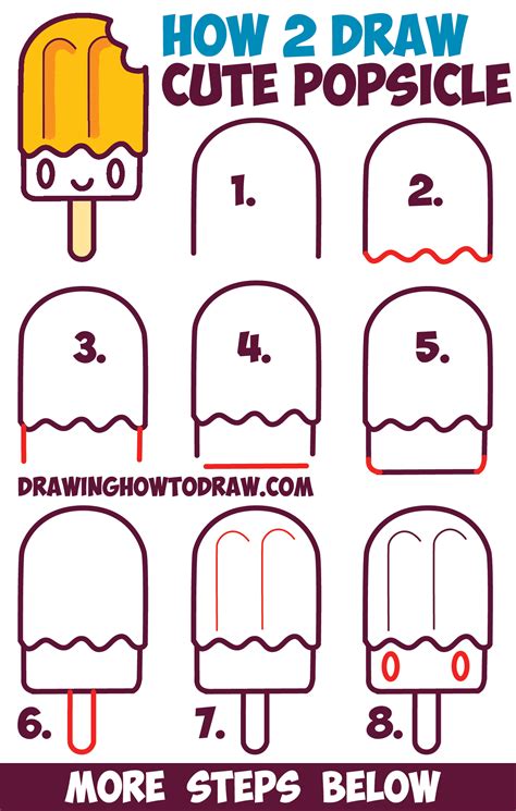 How to Draw Cute Kawaii Popsicle / Creamsicle with Face on It - Easy ...