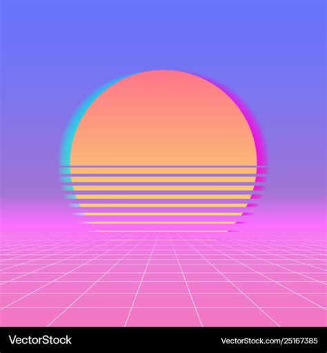 Sun neon retro 80s background neon sunset Vector Image