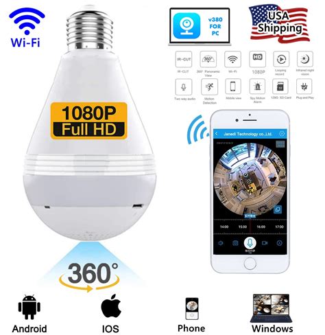 1080P Light Bulb Camera 360 Degrees Panoramic Wireless Surveillance 2.4GHz Wi-Fi Security Camera ...