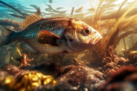 Premium AI Image | Fish in polluted water suffering from oil spills ...