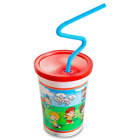 [50 Pack] 12 OZ Plastic Kids Cup with Lid and Straw - Spill Proot, BPA ...