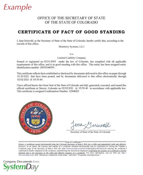 colorado secretary of state certificate of good standing - LLC Bible