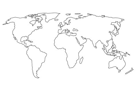 Black And White World Map For Kids Printable